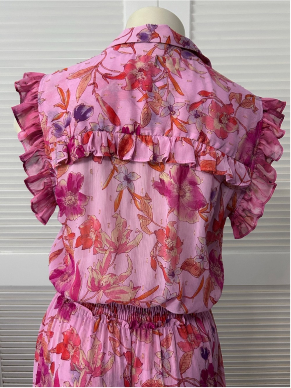 MISA Los Angeles Trina Fire Florals Mix Ruffle Midi Dress M - Picture 11 of 16